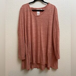 LOGO Lori Goldstein 3X Linen Blend Tunic Top Coral Hi-Low Flowy Boho